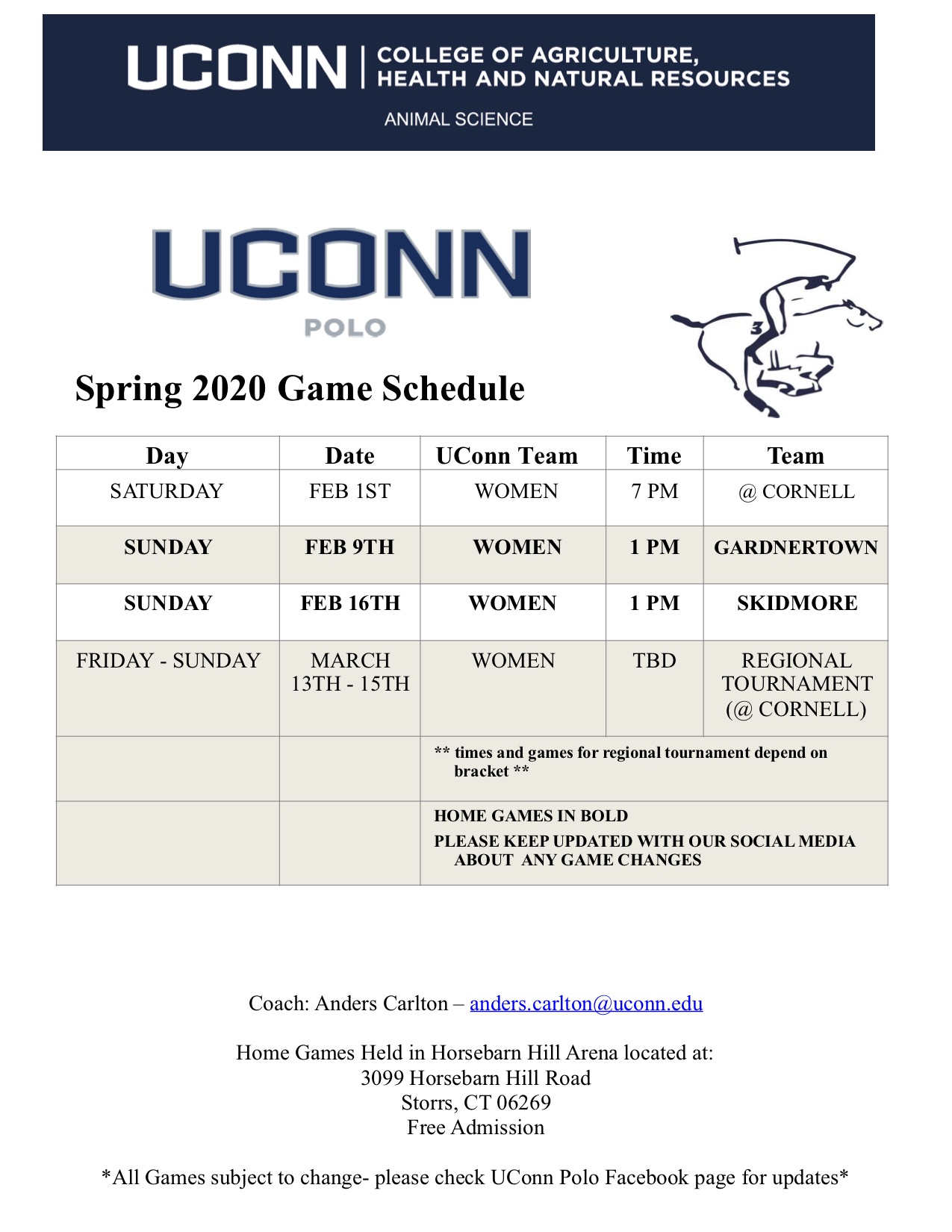 Schedule UConn Polo Club